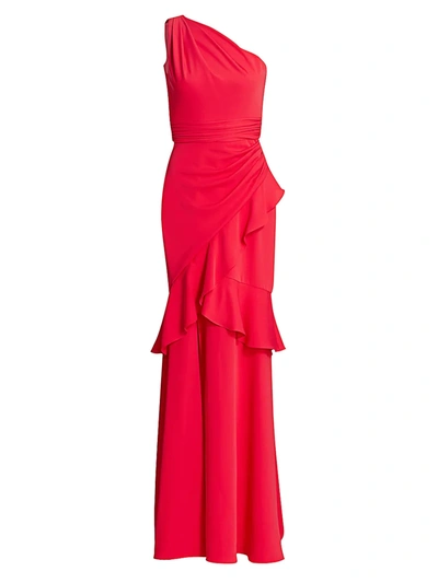 Shop Theia Crepe One-shoulder Gown In Cherry