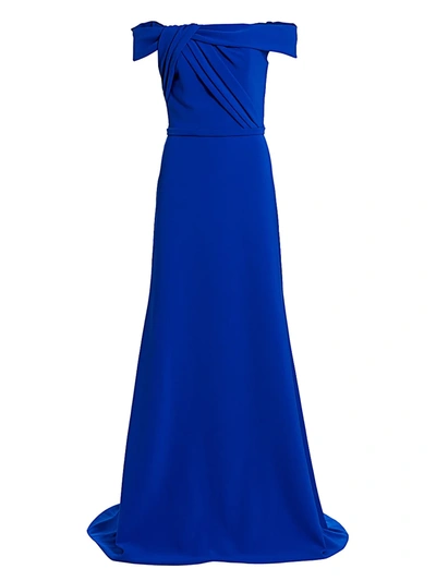 Shop Theia Crepe Off-the-shoulder Gown In Royal