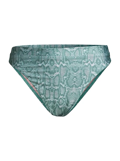 Shop Suboo Sylvie Snake-print High-cut Bikini Bottom In Green Snake
