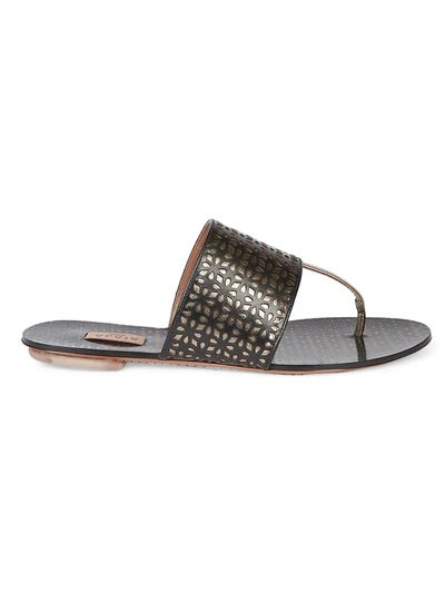 Shop Alaïa Women's Laser Cut Leather Thong Sandals In Noir