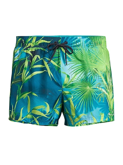 Shop Versace Jungle-print Swim Shorts In Verdesta