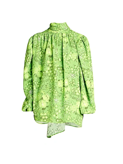 Shop Balenciaga Twisted Floral Blouse In Green