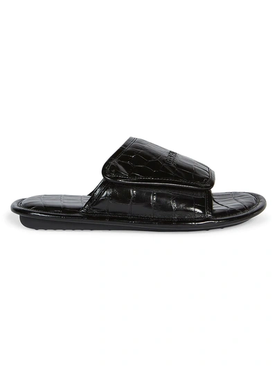 Shop Balenciaga Home Croc-embossed Leather Slides In Black