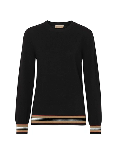 Shop Burberry Women's Merino Wool Knit Crewneck Sweater In Black
