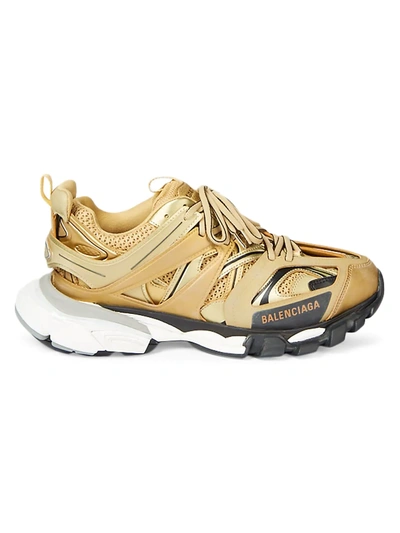 Shop Balenciaga Men's Metallic Track Sneakers In Gold