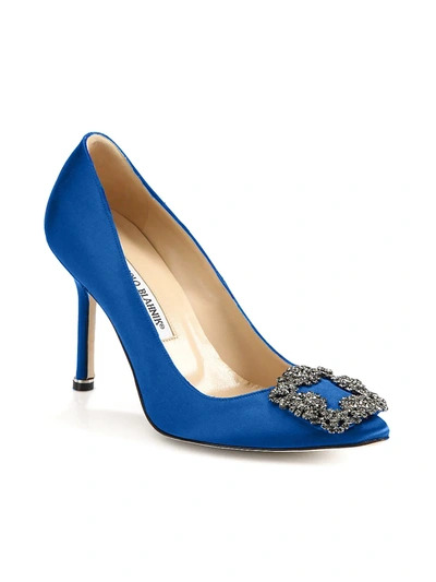 Shop Manolo Blahnik Women's Hangisi 105mm Embellished Satin Pumps In Cobalt Blue