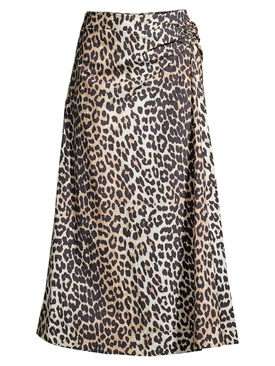 Shop Ganni Leopard-print Poplin Skirt