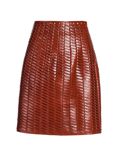 Shop Bottega Veneta Diagonal Textured Leather Skirt In Rust
