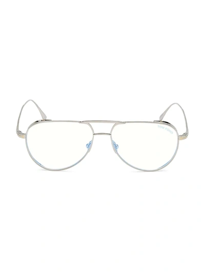 Shop Tom Ford 56mm Titanium Blue Filter Aviator Glasses In Shiny Rhodium