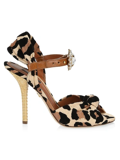 Shop Dolce & Gabbana Women's Embellished Leopard-print Peep-toe Sandals