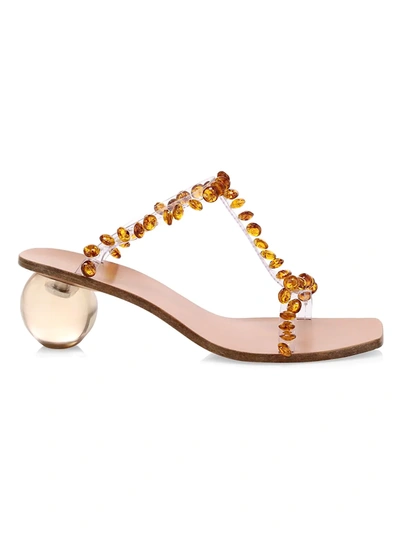Shop Cult Gaia Women's Clio Bauble-heel Embellished Vinyl T-strap Mules In Clear