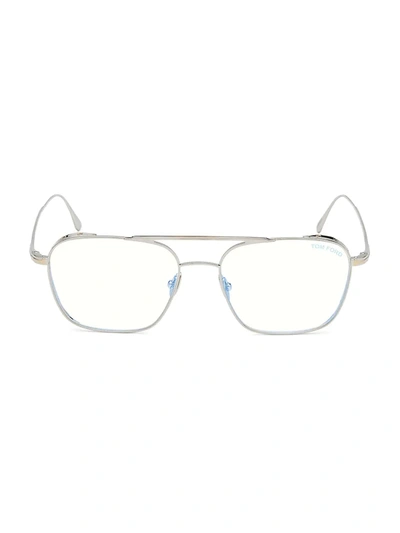Shop Tom Ford Men's 56mm Titanium Blue Filter Optical Glasses In Shiny Rhodium
