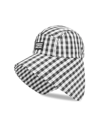 Shop Burberry Gingham Logo Bonnet Hat In Black