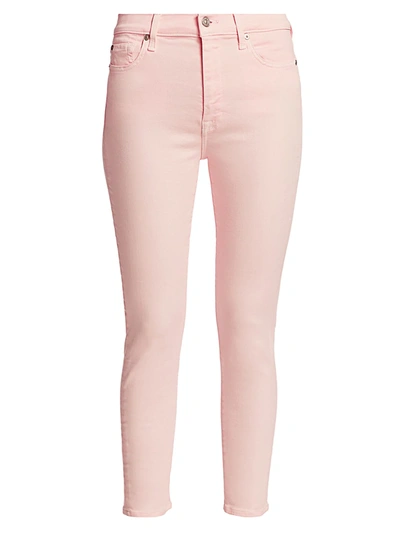 Shop 7 For All Mankind High-rise Ankle Skinny Jeans In Solid Pink
