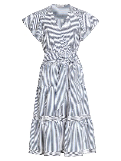Shop Parker Women's Bessie Stripe Cotton Poplin Ruffle Dress In Azure Stripe