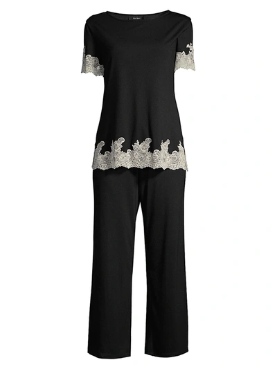 Shop Natori Shangri La 2-piece Pajama Set In Black
