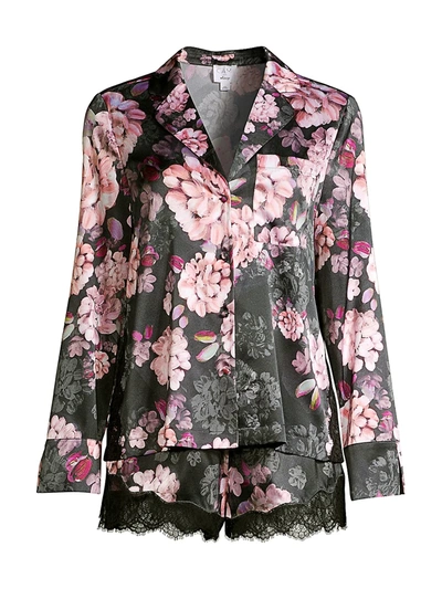 Shop Cami Nyc Poppy 2-piece Dahlia Stretch-silk Pajama Set In Black Multi