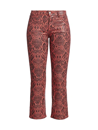 Shop J Brand Selena Mid-rise Snakeskin-print Crop Bootcut Jeans In Coated Kalani Boa