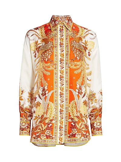 Shop Zimmermann Brightside Placement Silk Shirt In Gold Phoenix