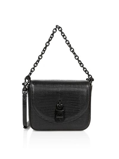Shop Rebecca Minkoff Women's Micro Love Too Lizard-embossed Leather Shoulder Bag In Black