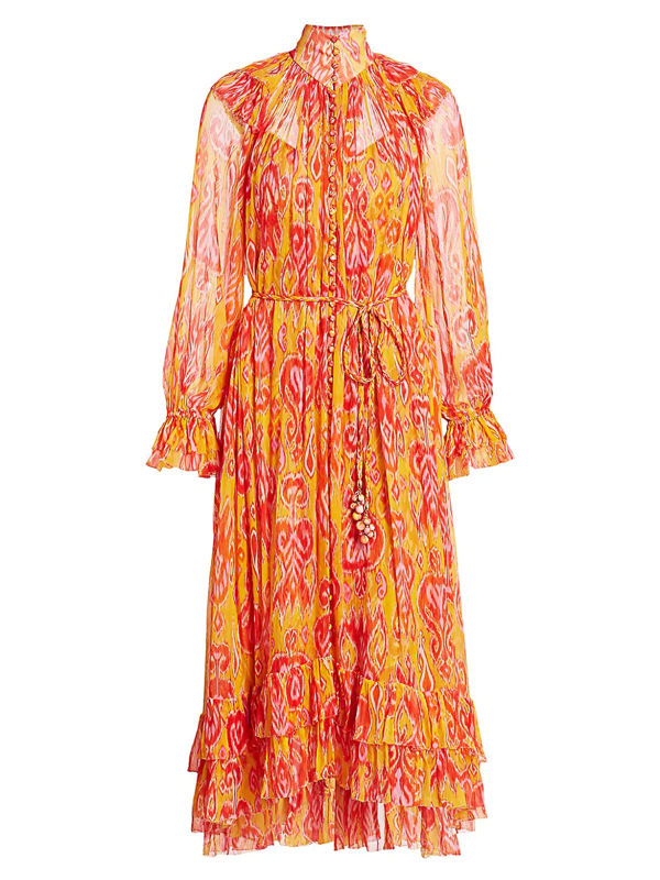 Zimmermann Brightside Belted Ruffled Printed Silk-crepon Midi Dress In ...