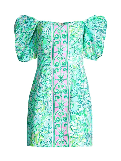 Shop Lilly Pulitzer Women's Daniela Floral Dress In Resort Aqua Hopeless Lyde Voted