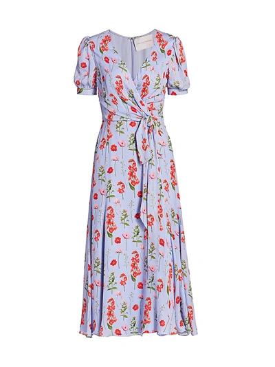 Shop Carolina Herrera Women's Floral Silk Midi Wrap Dress In Blue Multi