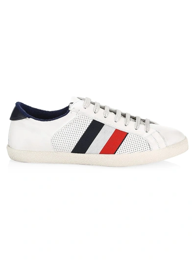 Shop Moncler Ryegrass Stripe Leather Sneakers In White