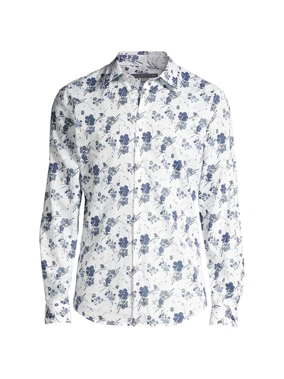 Shop John Varvatos Men's Floral Slim-fit Cotton Shirt In Blue Stone
