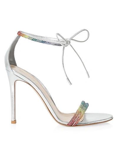 Shop Gianvito Rossi Montecarlo Rainbow Crystal-embellished Metallic Leather Sandals In Silver