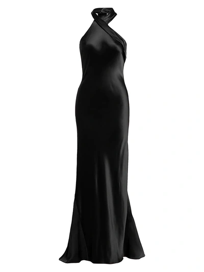 Shop Galvan Satin Pandora Gown In Black