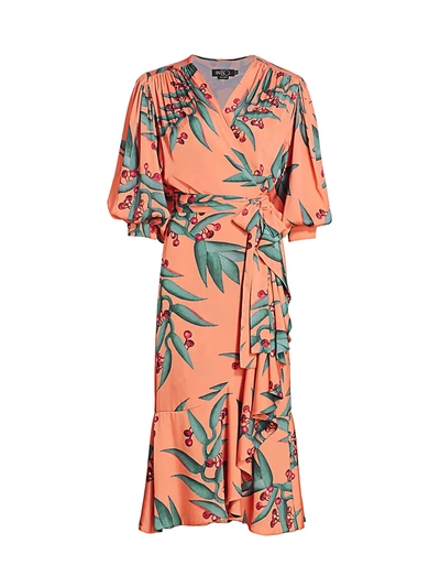 Shop Patbo Printed Midi Wrap Dress In Coral