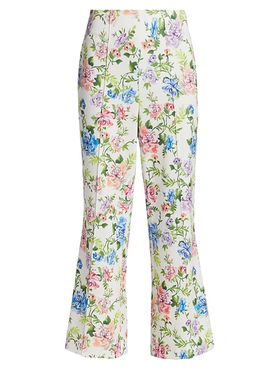 Shop Alice And Olivia Lorinda Floral Super High-waist Ankle Pants In Gardenia