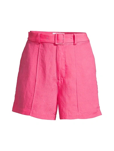 Shop Solid & Striped Belted Tailored Linen Shorts In Honeysuckle