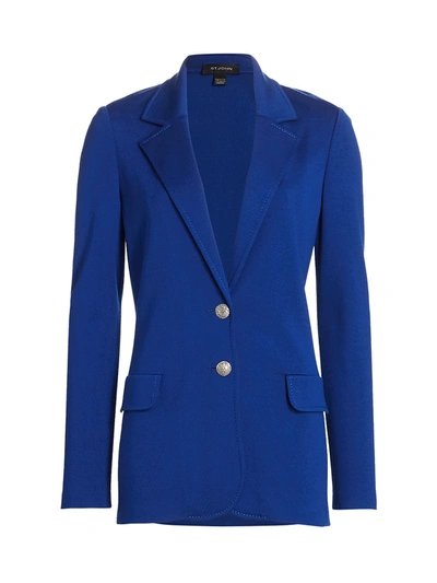 Shop St John Milano Knit Single Breasted Jacket In Vivid Blue