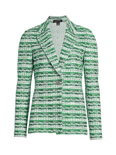 Shop St John Tonal Textured Tweed Knit Jacket In Grass Green Multi