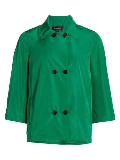 Shop St John Women's Double-breasted Taffeta Jacket In Dark Grass Green