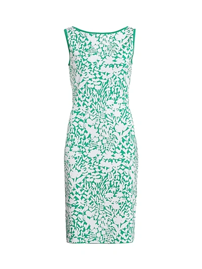 Shop St John Women's Floral Jacquard Knit Sheath Dress In Grass Green White