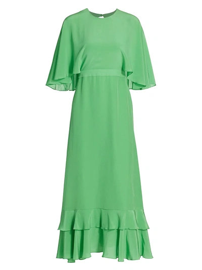 Shop Alexis Cateline Cape-sleeve Midi Dress In Kelly Green