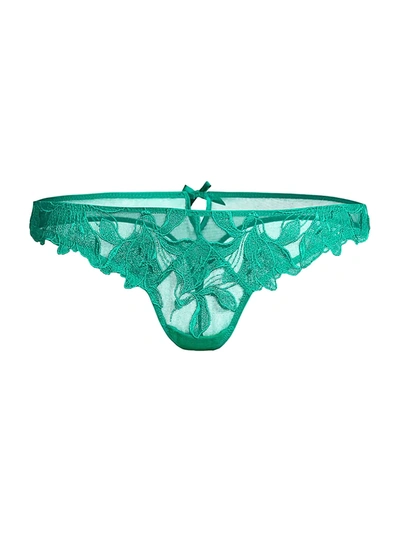 Shop Fleur Du Mal Women's Lily Floral Lace Hipster Thong In Emerald