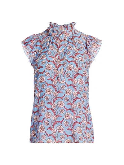 Shop A.l.c Foley High-neck Floral Top In Blue Red Multi