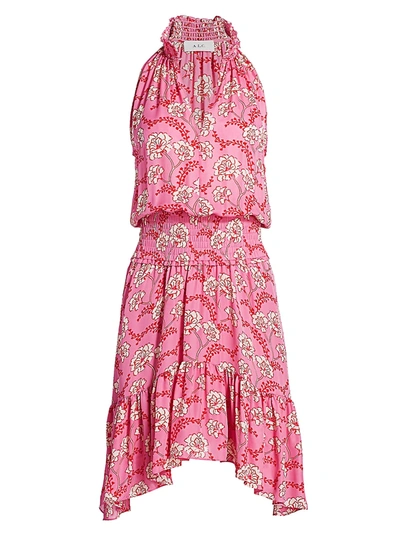 Shop A.l.c Cody Floral Silk Smocked Waist Dress In Pink Red