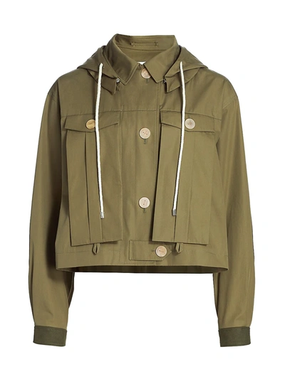 Shop Loewe Women's Hooded Military Cropped Jacket In Military Green