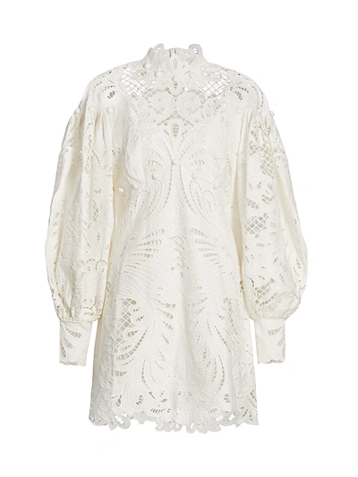 Shop Zimmermann Wavelength Embroidered Lace Mini Dress In Ivory