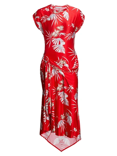 Shop Rabanne Women's Tropical Wrapped Midi Dress In Hawaii Red