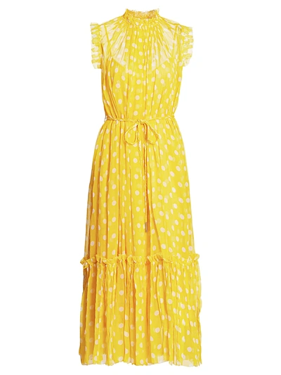 Shop Zimmermann Brightside Frill Polka Dot Midi Dress In Sunflower Pearl Dot