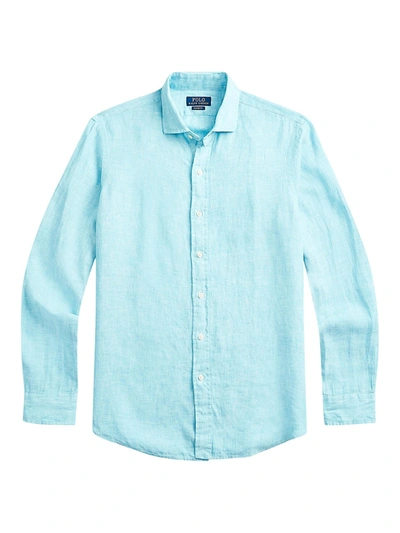 Shop Polo Ralph Lauren Classic-fit Linen Shirt In Turquoise