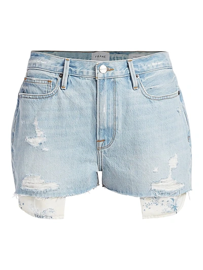 Shop Frame Le Beau High-rise Peeking Pocket Denim Shorts In Canter Cut