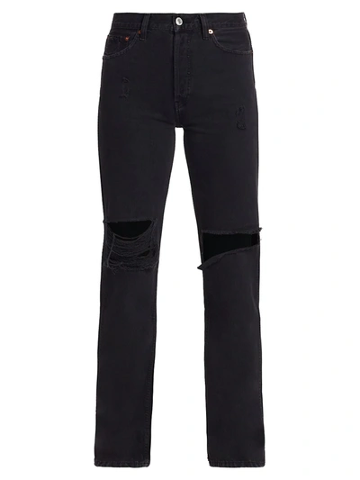 Shop Re/done Women's High-rise Distressed Straight Jeans In Washed Black