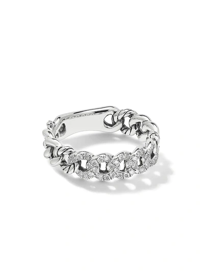 Shop David Yurman Women's Belmont Curb Link Narrow Sterling Silver & Diamond Ring